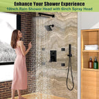 Enga Dual Shower Head Shower System with Body Jets, Wall Mount 10+6" Dual Rain Shower Head with 2 in 1 Handheld Spray for Two People, Shower Faucet Set with Valve Kit, Matte Black