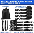 4000 lb Ratchet Straps 1.5 Inch 15ft 4 Pack Adjustable Tie Down Straps with S Hooks,Heavy Duty Strap for,Boats,Truck Bed,Tarps,Trailers,Wind,Storage Sheds,Rook Rack,Car Accessoreis Essentials Black