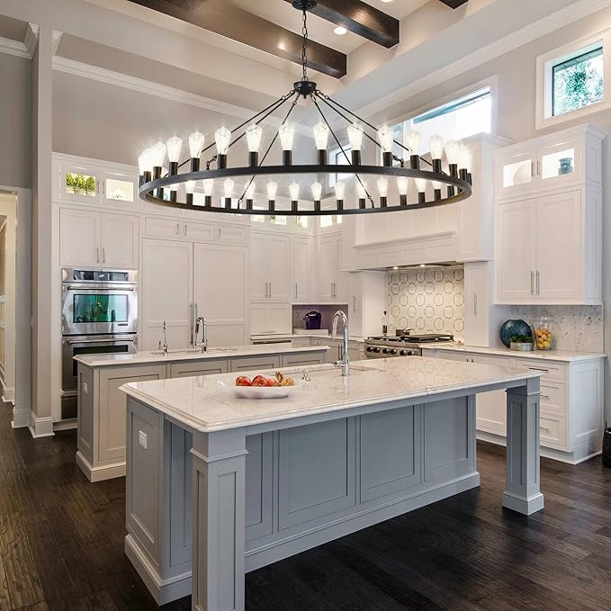 Large black wagon wheel chandelier 64 inch,36-Light Farmhouse wagon Wheel Chandeliers Round Industrial ceiling light fixtures for outdoor porch high ceilings Living Dining Room Foyer Entryway