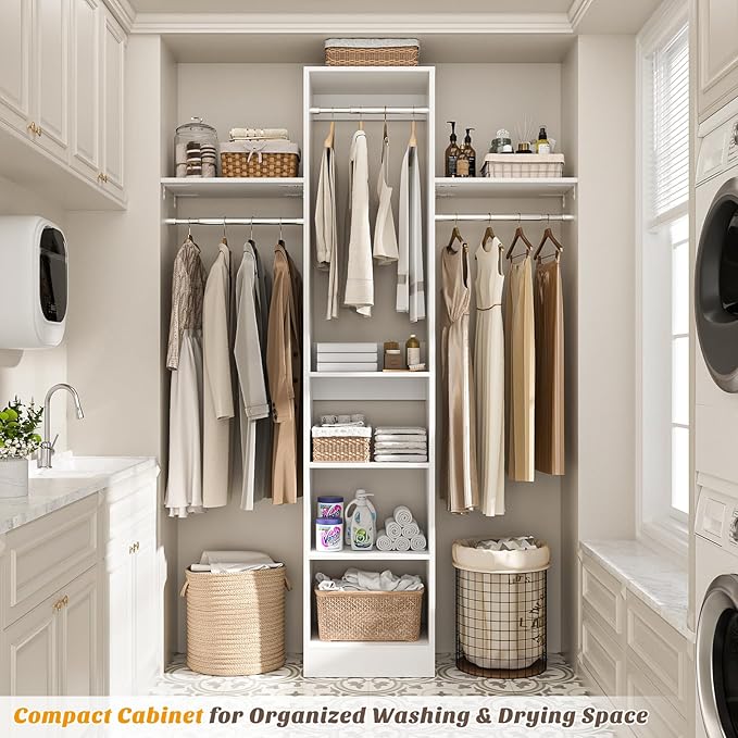 48" Small Closet Organizer, 4FT Closet System for Small Closets with 4 Hanging Rods & 3 Shelves, 80"H Small Closet Organizers and Storage for Bedrooms, Cloakrooms, White