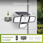 Philips Solar Security Light Outdoor, 196 LED Wall-Mounted Flood Light w/PIR Motion Sensor, 3 Modes, 4 Adjustable Heads Solar-Powered Floodlights with Remote Control, IP65 Waterproof 2PK