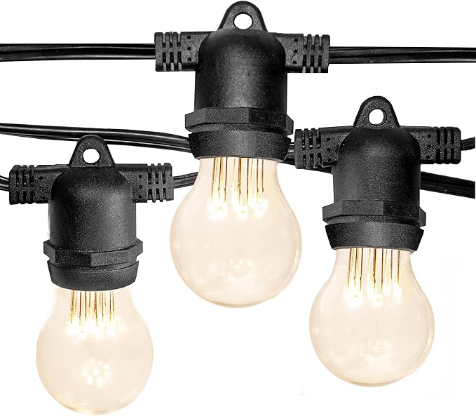 Hometown Evolution, Inc. E26 Commercial String Lights with 16 Gauge Wire (24 Foot 12 Socket, A15 LED 9 Diode 1 Watt Bulbs)