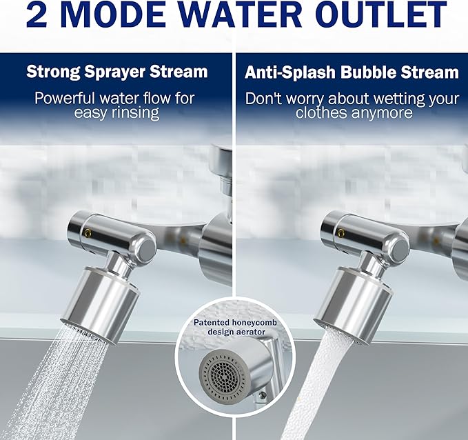 Frizzlife Water Filter for Sink Faucet Extender Aerator, 9pcs Filter Reduce 99% Chlorine, 1080° Rotating Brass Swivel Aerator, 2 Modes Attachment Faucet Filter for Skin/Kitchen/Bathroom Sink, FF1080