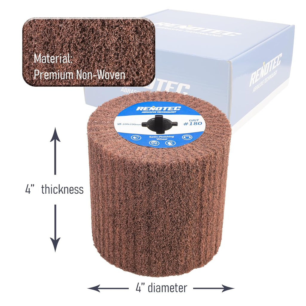 4" Burnishing Drum, 100x100mm, Fine Grit 180, A/O, for Metalwork Surface Polishing