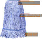 String Mop Heads Replacement Heavy Duty Commercial Grade Blue Cotton Looped End Wet Industrial Cleaning Mop Head Refills (1, Large)