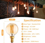 G16.5 Led Bulb, Small Round Edison Light Bulbs, Dimmable E12 Globe Amber Vanity Light Bulbs, 5w 2700k Vintage LED Filament Edison Bulb