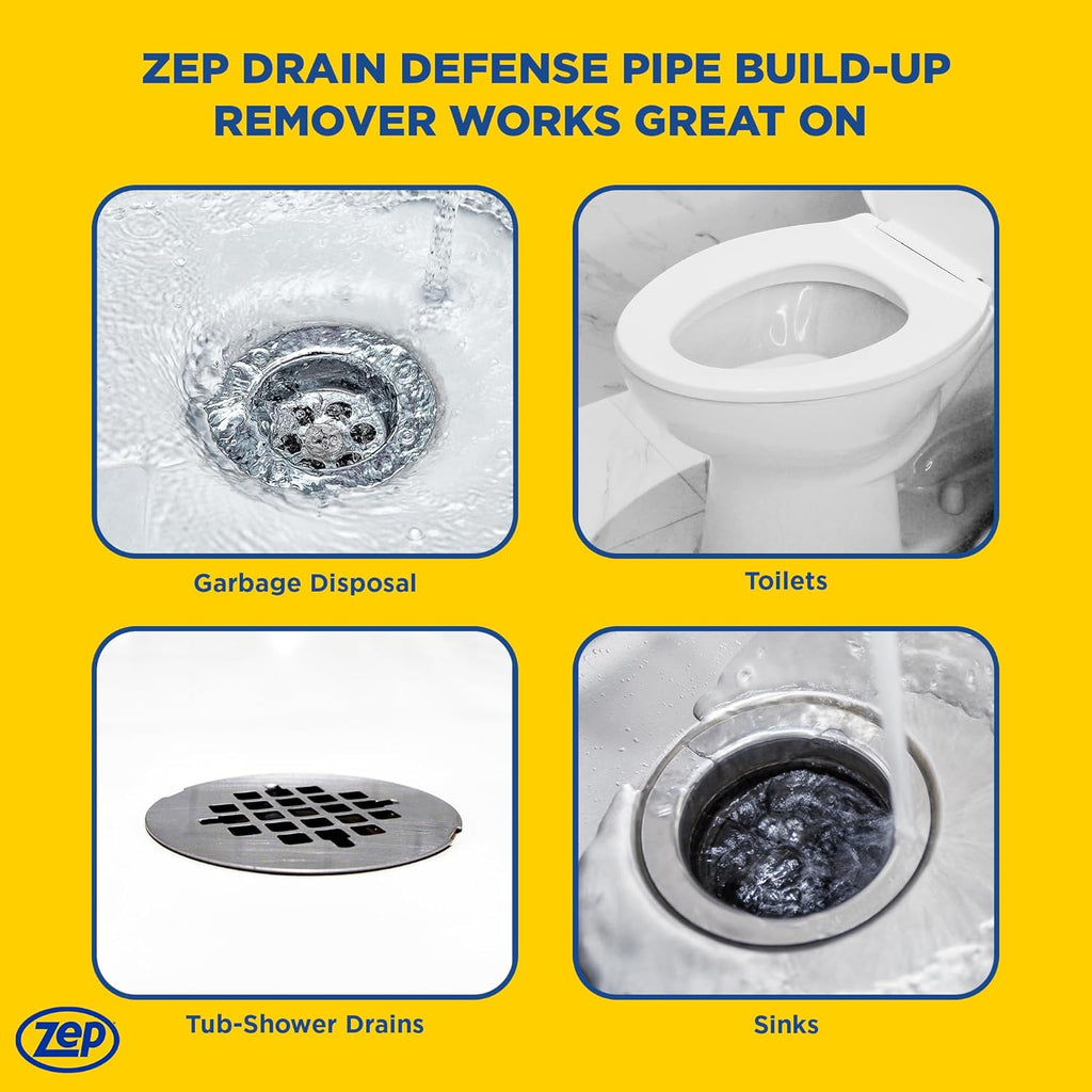 Zep Drain Defense Pipe Build-Up Remover - 64 oz (Case of 4) ZLDC64 - Professional Strength Liquid Pipe Build Up Remover