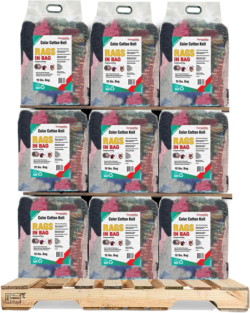 Recycled Color Knit Cleaning Rags (600 lbs. Pallet 60x10 lbs. Bags) – Shop Rags Bulk for Workshops, Mechanics, Painters, and Home Use, Multipurpose Cotton T-Shirt Rags