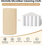KitchLife Microfiber Cleaning Cloth Roll, 100 Pack - Tear-Away Microfiber Paper Towels, Lint-Free, Reusable, Washable for Kitchen, Car, Dishes, and Sensitive Surfaces (Wheat)