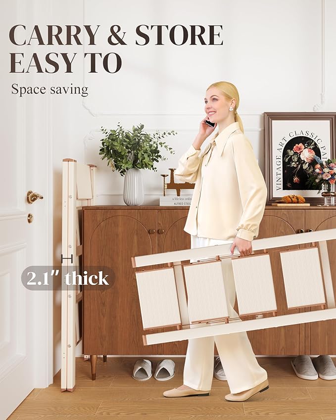 GameGem 4 Step Ladder, Folding Step Stool with Wider Pedal, Anti-Slip Feet & Non Slip Stripes, Aluminum Sturdy Material, 300Lbs Capacity, Elegant Look of Cream Chocolate Better Matches Your Home