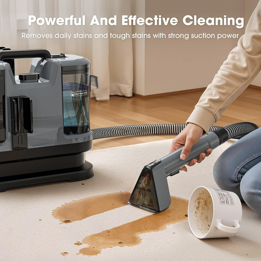 Upholstery Cleaner Machine - 13.5Kpa Suction Couch Cleaner Machine, Handheld Portable Carpet Cleaner with Self-Cleaning and 450W Motor for Pet Stain, Couch, Stair, Car and Area Rug (Grey)