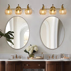 ANDY STAR Gold Bathroom Light Fixtures, Antique Brass Vanity Light, 3 Lights Wall Light with Globe Clear Lampshade, Vintage Wall Sconce with Metal Lamp Body for Bedroom, Living Room, Hallway