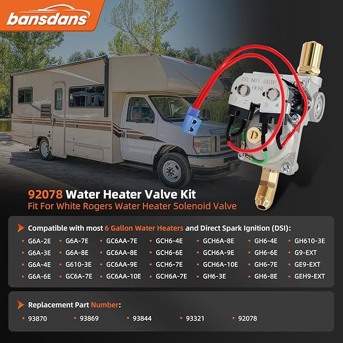 92078 RV Water Heater Gas Valve, 93844 Gas Valve Fit for Atwood 6 Gal Heaters Water Heater Parts Replacement (G6A-8E GC6A-7E GC6AA-10E GCH6A-9E GH6-8E), OE #93870, 93869, 93321