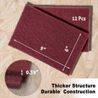12-Pack 6"x9" Non-Woven Red Scuff Pads - Maroon P320 Aluminum Oxide Abrasive for Scouring, Sanding, Paint Primer Prep - Automotive, Auto Body, Woodworking, Surface Preparation (Maroon)