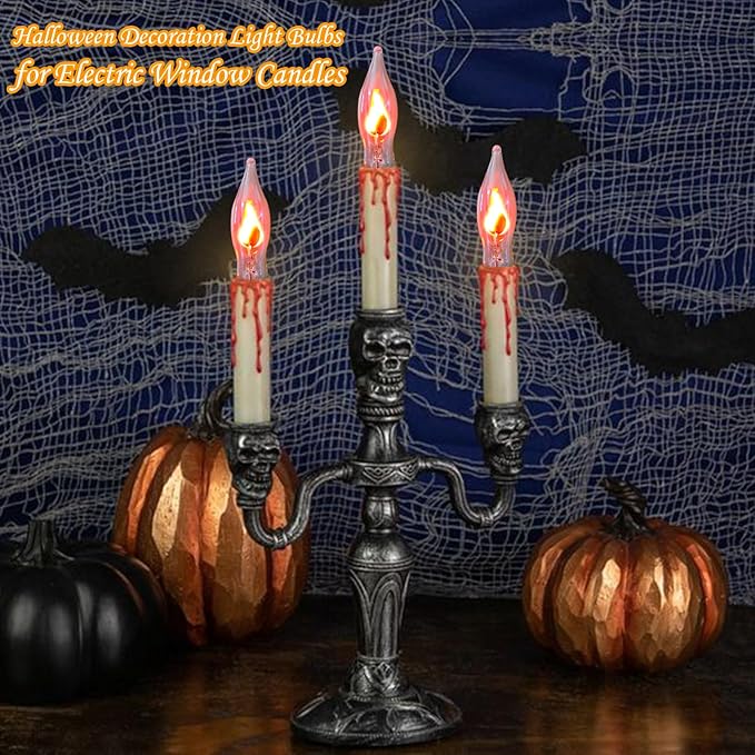 Christmas Flicker Flame Light Bulbs, 12 Pack Crystal Clear Flickering Light Bulbs, 1 Watt C7/E12 Candelabra Replacement Bulb for Electric Candle Chandelier String Lights Halloween Christmas Decoration