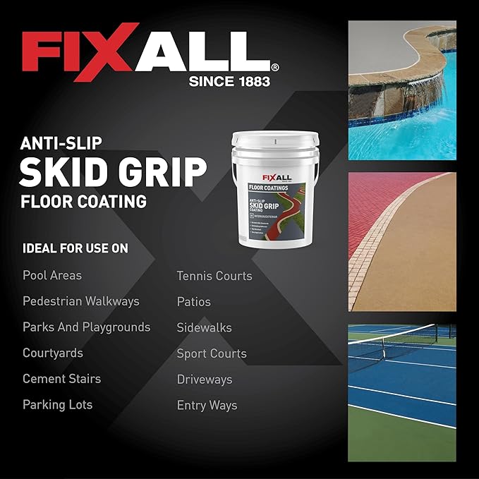 FIXALL Skid Grip Anti-Slip Coating, 5 Gallons, Crimson, Exceeds ADA Standards, Ideal for Safety Areas, Slip-Resistant Pavement, Cement & Concrete Paint