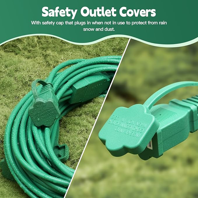 40FT Outdoor Extension Extension Cord for Halloween Christmas Inflatables with Multiple Outlets Green Electrical Cord with Multiple Plugs Outdoor Christmas Blow Up Decorations Light Extension Cords