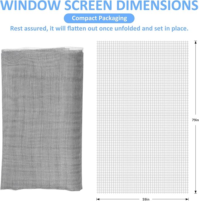 59"x79" Window Screen Mesh, Fiberglass Window Screen, Screen Door Mesh, Windows Screens and Screen Door Replacement, Patio Screen Mesh- Gray