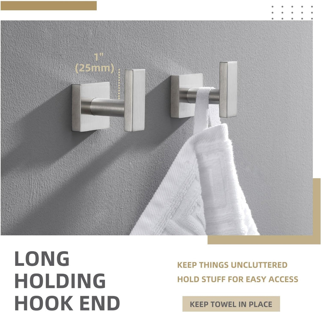 Angle Simple Bathroom Towel Hook 2 Pack, SUS304 Stainless Steel Bath Robe Holder, Modern Coat Hook Wall Mounted, Brushed Nickel