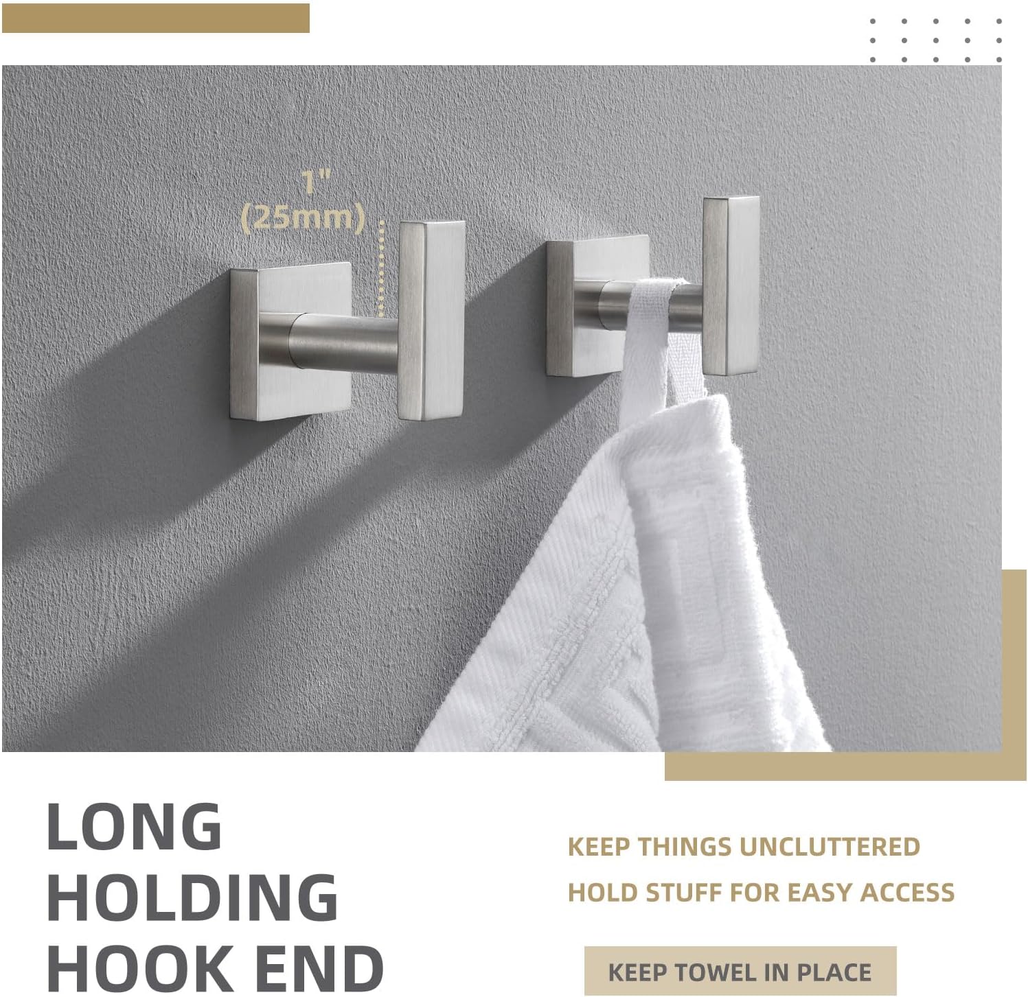 Angle Simple Bathroom Towel Hook 2 Pack, SUS304 Stainless Steel Bath Robe Holder, Modern Coat Hook Wall Mounted, Brushed Nickel