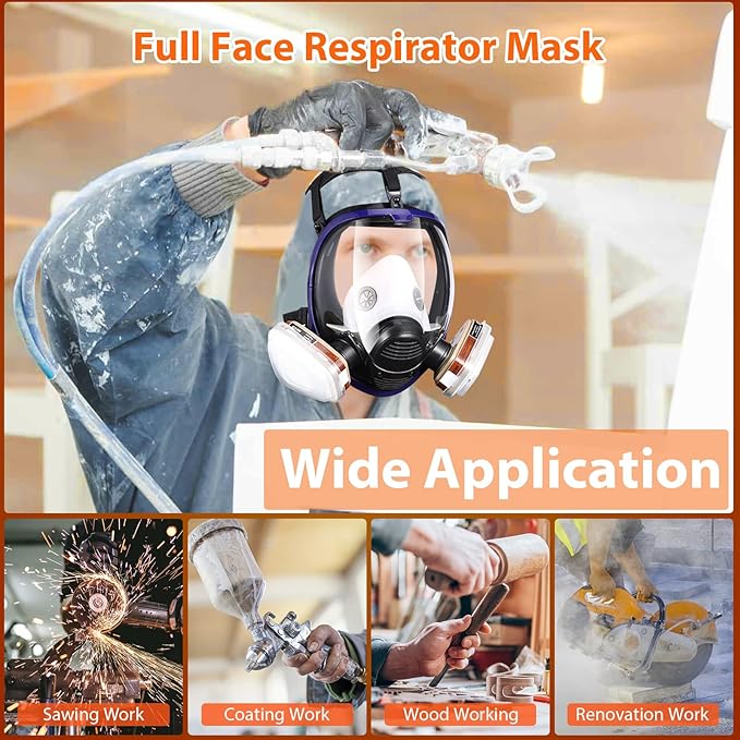 Full Face Respirator Mask with Filters, Anti-Fog Lens Anti-Gas Anti-Dust Gas Mask Against Vapours & Particles, Paint
