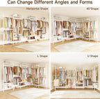 H6 Wall Mounted Closet System, Industrial Pipe Clothes Rack Clothing Racks with 6 Telescopic Rods & 3 Fixing Rods & 9 Shelves, Heavy Duty Closet Organizers and Storage in Wardrobe Closet (White)