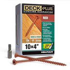 Deck Plus 4 Inch Epoxy Coated Exterior Wood and Fence Screws #10 x 4 Torx/Star Drive Included Coarse Thread, Outdoor Rust Resistant Decking Screw, Red, 1lb Box, 43 Pieces | 48437