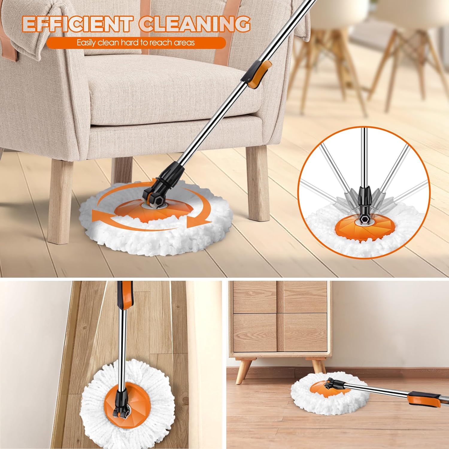 Spin Mop and Bucket with Wringer Set, Double Bucket Separate Dirty Water, 360° Spinning Mop System with 3 Microfiber Mop Heads, Clean Water Mop Set for Floor Cleaning