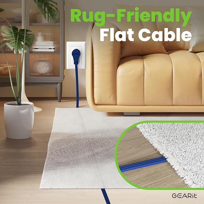 GEARit 360 Rotating Flat Plug Extension Cord with 3 Outlets (20ft, Navy) 16AWG/13A 3 Prong Wire, Outlet Saver for Home Office Dorm Room Essentials, ETL Certified