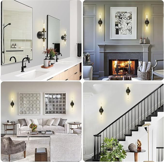 Knurled Bathroom Wall Sconce Hardwired, Black Wall Sconces, 20.5" Vanity Lights Over Mirror, Linear Wall Sconce Dimmable, Bathroom Light Fixtures Glass Tube, Bronze Wall Sconces Sconces Wall Lighting