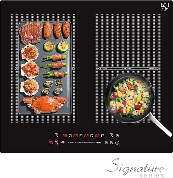 K&H SIGNATURE SERIES 4 Burner 24 Inch Built-in Induction FLEX Electric Stove Top Ceramic Cooktop SLIDER Touch Control 240V 6800W IN24-6004FLX