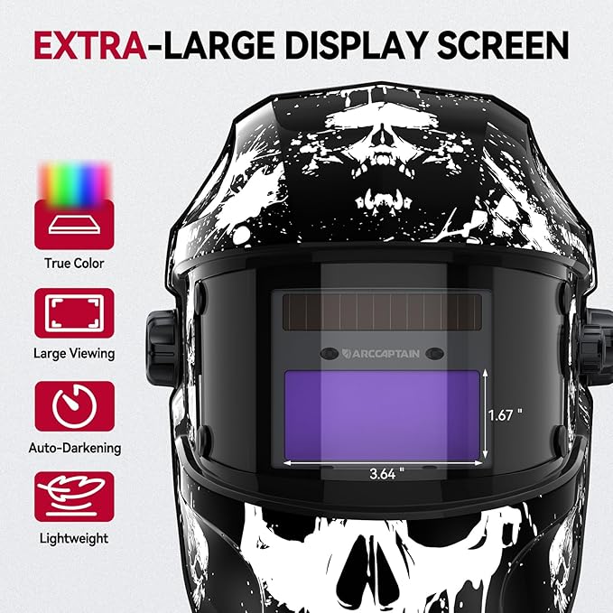 ARCCAPTAIN True Color Auto Darkening Welding Helmet with Upgraded Arc Sensor, 1/1/1/1 Top Optical Clarity Solar Power Welding Hood, 1/25000s Response Time, 4/9-13 for TIG MIG ARC, Describe