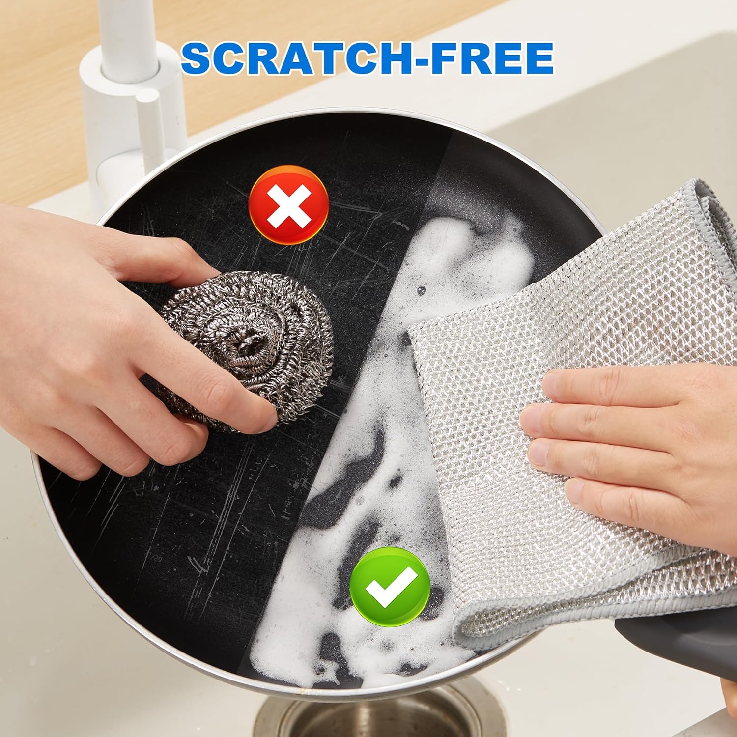 JOYMOOP Dual-Sided Silver Microfiber Cleaning Cloth, Reusable Non-Scratch Dishwashing Rag, Multipurpose Scrubbing Pads for Kitchen, Glass, Stainless Steel
