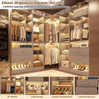 Large Corner Closet System with 3 Sets, 87.2" Closet Organizer System with 4 Drawers & 4 Hanging Rods, Reversible L Shaped Walk-in Closets, Load 2000+LBS, Grey (87.2" L x 39.2" W x 80" H)