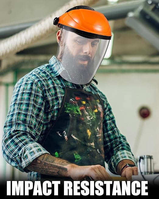4 Pcs Safety Face Shield for Grinding and Cutting, Full Impact Resistant Face Shield Mask for Work Chemical Woodworking (Orange)