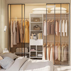 8ft Closet System with Drawers, 99 Inches Walk in Closet Organizer System with 3 Hanging Rods, Adjustable Built in Closets Systems, Sturdy Closets Insert, Easy Assembly, Max Load 1000 Lbs, White