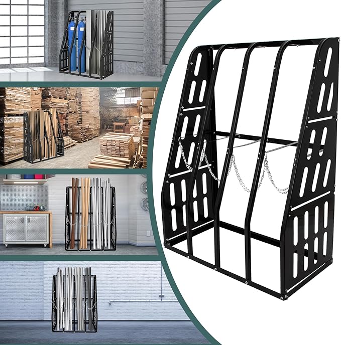 Vertical Bar Rack 1500 LB Capacity, 4 Bays Storage Rack 47" W x 24" D x 60" H, Long Parts Metal Rack, Lumber Storage Rack for Garage Storage, Black