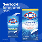 Clorox Ultra Clean Toilet Tablets Bleach & Blue, Rain Clean Scent, 2.47 Ounces Each, 4 Count (Package May Vary)
