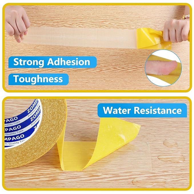 Heavy Duty Double Sided Mounting Tape, 2.4inx33FT, Clear Mesh Grip, Extra Strong Adhesive for Carpets, Wall Mounting, Picture Hanging and DIY Projects,Hand Tearable,Weatherproof