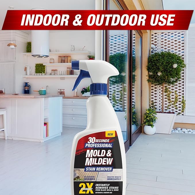 30 SECONDS Pro Mold and Mildew Stain Remover | Scrub Free | Brighter Results Instantly | Ready To Use | 32 oz Spray Bottle, 1 Gallon Refill