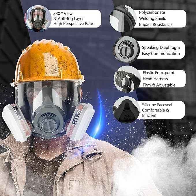 Full Face Respirator Mask with Filters, 15 in1 Reusable Respirator Paint Shield Cover Mask, Ideal for Painting Spray, Epoxy Resin, Welding, Dust, Car Spraying, Polishing, Sanding & Cutting