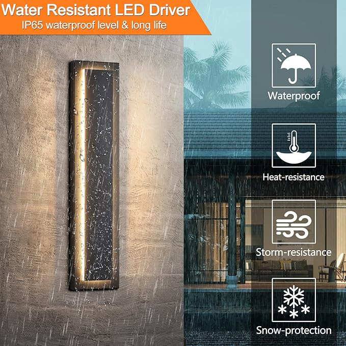 tewei 2 Pack Modern LED Outdoor Wall Lights, Black Exterior Wall Sconce & Indoor Wall Sconce Lighting Fixtures, 15.7'' Large Front Door Lights for Entrance, Hallway, 360° Beam Angle, Warm White 3000K