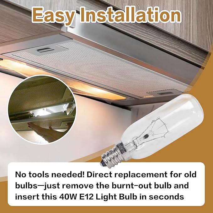 【4-Pack】 40W E12 Candelabra Bulbs, Dimmable 120V Warm White, Compatible for Broan/Whirlpool Range Hood Light Replacement for Models PM250/PM390/RM50000 - Replaces B02300264 WP8190806