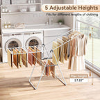 APEXCHASER Clothes Drying Rack, Foldable Drying Rack Clothing, Sturdy Metal Laundry Drying Rack, Height-Adjustable Gullwing, Easy to Fold, Space-Saving, for Indoor Outdoor, White