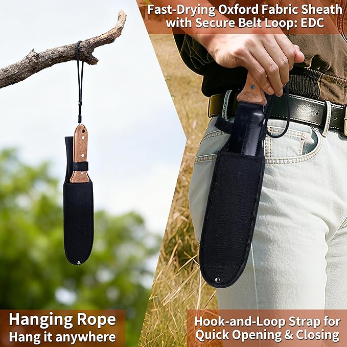 WILLKOMMEN Hori Hori Garden Knife- Garden Tools with Rugged Oxford Cloth Sheath, 7" Stainless Steel Blade for Digging, Weeding & Planting Full Tang Beechwood Handle (Pointed Tip)