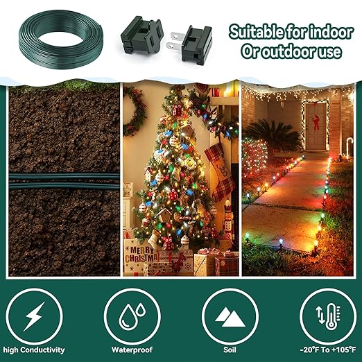 18 Gauge SPT-1 Wire Green 100FT 6PCS Specialized Vampire Plug Landscape Lighting Wire, can be Used as a Cord for Indoor Low Voltage Devices and Outdoor String Light Power Cord Extension
