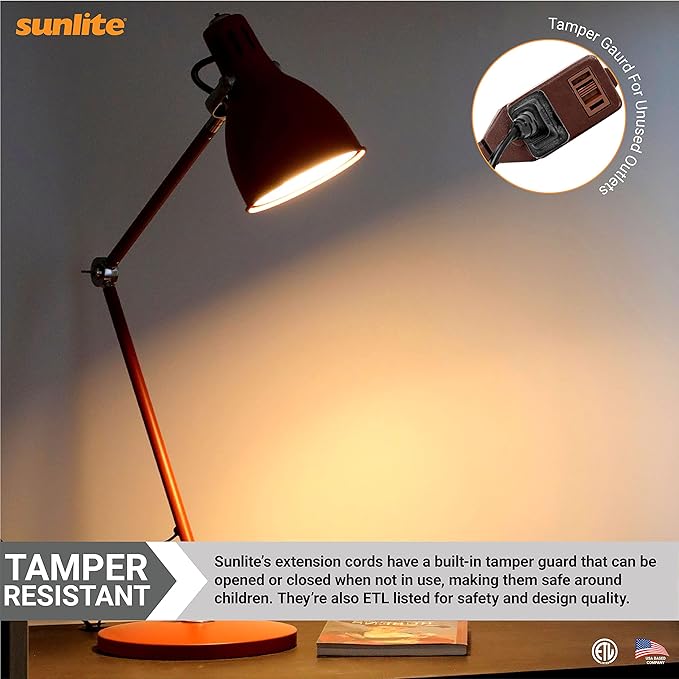 Sunlite 04135 20-FT Household Extension Cord, Three 2-Prong Polarized Sockets, Tamper Guards, Indoor Use, for Small Appliances, Electronics, Lamps, ETL Listed, SPT-2, 1625 Watts 13 Amps, 125V, Brown
