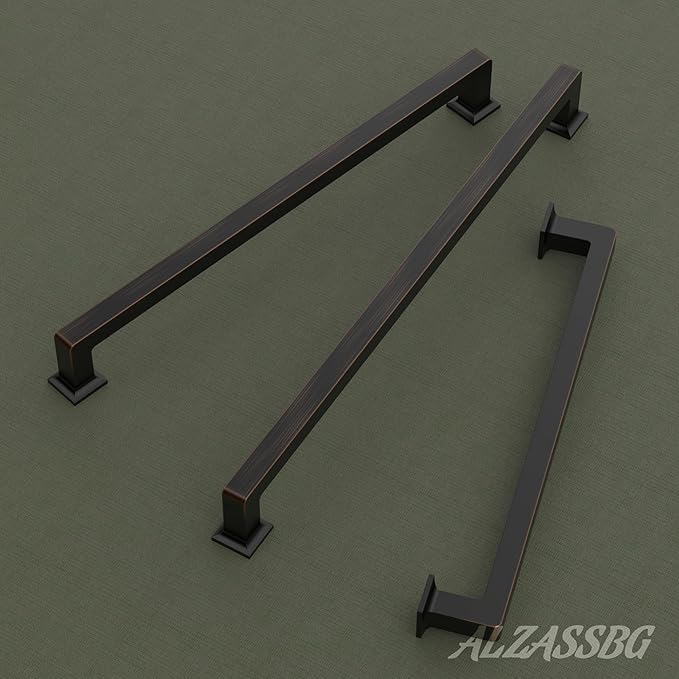 Alzassbg 6 Pack Oil Rubbed Bronze Cabinet Pulls, 8-3/4 Inch(224mm) Hole Centers Cabinet Handles Square Kitchen Hardware for Cabinets AL3046ORB