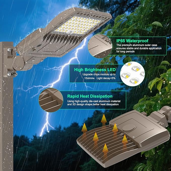 BBESTLED 200 Watts Outdoor LED Lights for Parking Lot Commercial, LED Parking lot Lights Adjustable Wattage Arm Mount Industrial UL DLC Listed 30000LM IP65 5000K 100-277VAC, LED Shoebox Pole Light