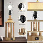 Touch Control Farmhouse Table Lamp Set of 2 with 2 USB Ports, 3 Way Dimmable Bedside Lamps with 2 LED Nightlight，Rustic Nightstand Lamps for Bedroom, Living Room Office (4 LED Bulbs Included)